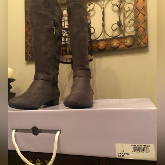 Gray over the knee riding boots; 7.5; worn once; inside 1/2 zip; - Picture 3 of 7